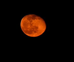 Full orange moon on the horizon.