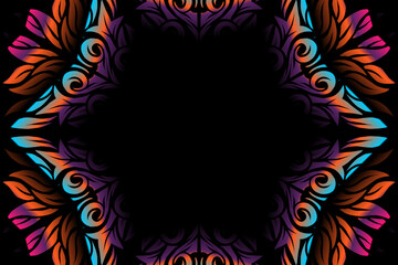 Beautiful frame aleidoscope symmetrical colourful gradient flowers line art of traditional abstract symbol batik dayak ornament design template elements
