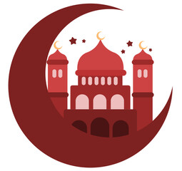 Red Ramadan Mosque Frame poster with moon and star decoration