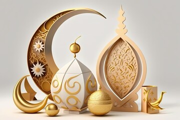 Ramadan Kareem Celebration and Decoration 3D Render Illustration Design