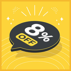Obraz premium 8 percent off. 3D floating balloon with promotion for sales on yellow background