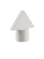 geometric figures made of wood, painted and stacked on a table, isolated