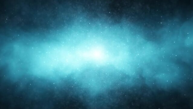 Turquoise blue mist cloudy volumetric light with flicker particles loop background.