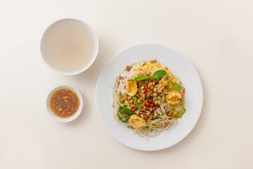 Com hen Hoi An, Vietnamese rice dish with baby basket clams rice, Vietnamese food isolated on white background; top view