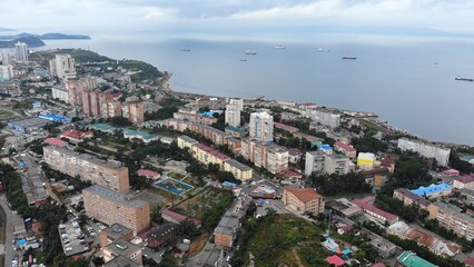 Obraz premium Aerial view of the outskirts of the city of Vladivostok.