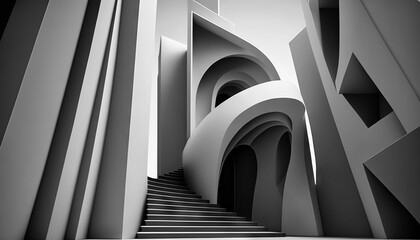 Obraz premium Abstract architecture background. Modern white interior disign. 3d illustration, Art to print. Generative AI.