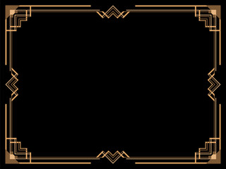 Art deco frame. Vintage linear border. Design a template for invitations, leaflets and greeting cards. Geometric golden frame. The style of the 1920s - 1930s. Vector illustration