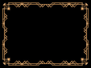Art deco frame. Vintage linear border. Design a template for invitations, leaflets and greeting cards. Geometric golden frame. The style of the 1920s - 1930s. Vector illustration
