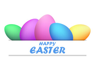 Happy easter. Multi-colored painted Easter eggs isolated on a white background. Christ is risen, Christian religious holiday. Design for postcard, greeting card, poster. Vector illustration