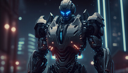 Fototapeta na wymiar fantasy cyborg soldier, Generative Ai