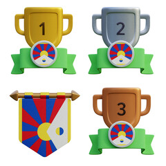 3d render, transparent game asset, pennant with national flag of Tibet winner podium