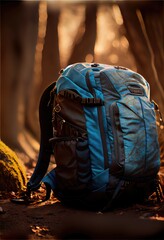 Fototapeta na wymiar Travel backpack in the forest. Generative AI
