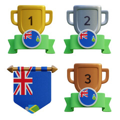 3d render, transparent game asset, pennant with national flag of Pitcairn Islands winner podium