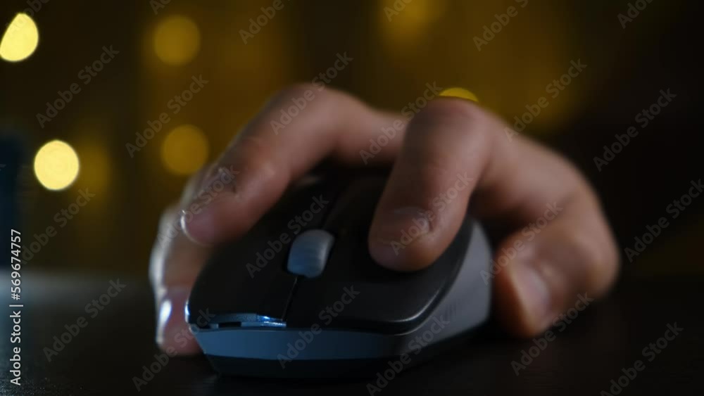 Wall mural man using computer wireless mouse, closeup