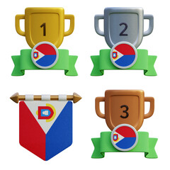 3d render, transparent game asset, pennant with national flag of Sint Maarten winner podium