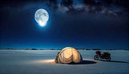 motorcycle camping in the desert generated by AI