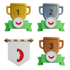 3d render, transparent game asset, pennant with national flag of Rapa Nui winner podium