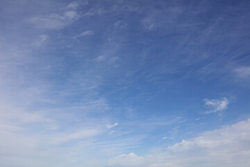 Fluffy white clouds in a blue sky 