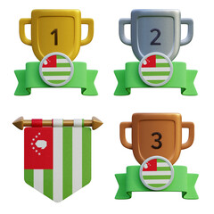 3d render, transparent game asset, pennant with national flag of Abkhazia winner podium