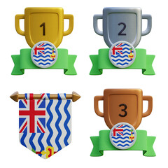 3d render, transparent game asset, pennant with national flag of British Indian Ocean Territory winner podium