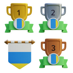 3d render, transparent game asset, pennant with national flag of Canary Islands winner podium