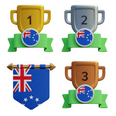 3d render, transparent game asset, pennant with national flag of Cook Islands winner podium