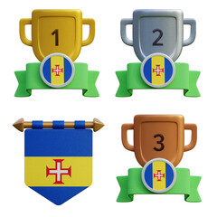 3d render, transparent game asset, pennant with national flag of Madeira winner podium