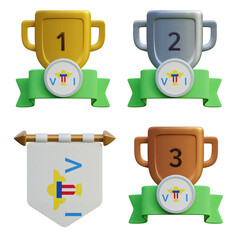 3d render, transparent game asset, pennant with national flag of Virgin Islands winner podium
