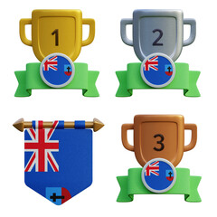 3d render, transparent game asset, pennant with national flag of Montserrat winner podium