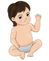 child baby saying hi Sticker t-shirt cloth mug design Baby illustration child with eyes character cute little kid in diaper happy childhood small little vector babies newborn