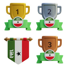 3d render, transparent game asset, pennant with national flag of Somaliland winner podium