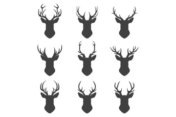 Naklejka premium Vector Reindeer Horns, Antlers. Deer Horn Silhouettes. Hand Drawn Deers Horn, Antler Set. Animal Antler Collection. Design Elements of Deer. Wildlife Hunters, Hipster, Christmas and New Year concept