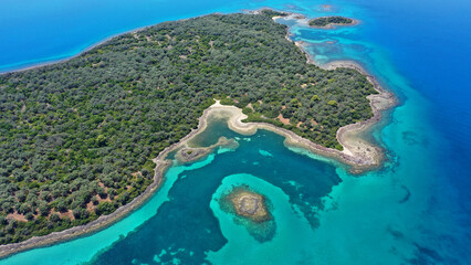 Aerial drone photo of paradise Mediterranean complex with crystal clear beaches and turquoise clear...
