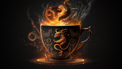 Cup of fire with zodiac signs. Generative AI