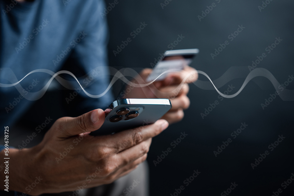 Poster Fast internet connection of IOT internet of things. bandwidth network technology, Man using Internet high speed by smartphone 5G quality, speed optimization...