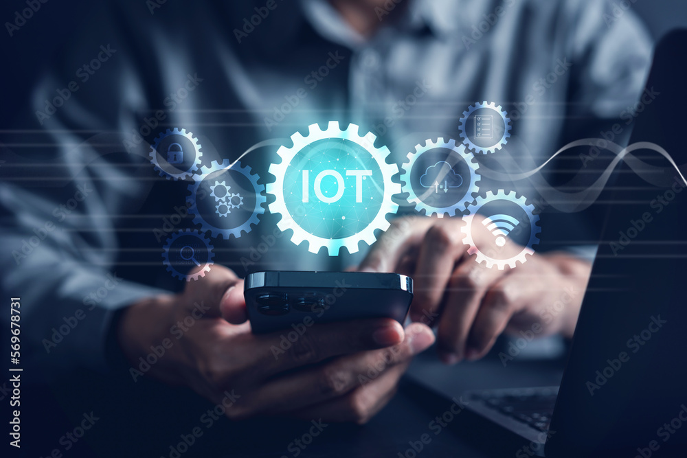 Leinwandbilder Fast internet connection of IOT internet of things. bandwidth network technology, Man using Internet high speed by smartphone 5G quality, speed optimization...