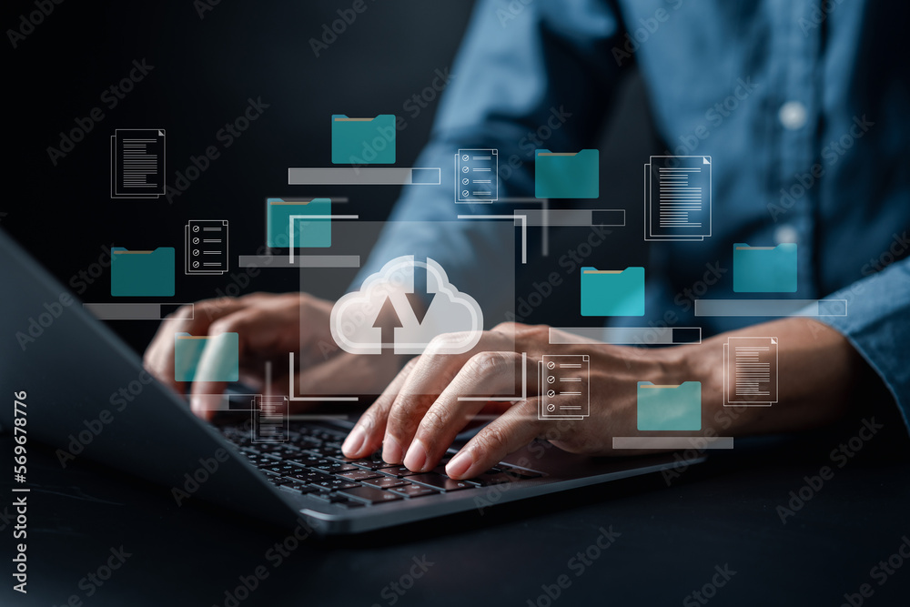 Leinwandbilder Document in Cloud computing Management System, online documentation database and process automation to efficiently manage files, documentation in enterprise. Corporate business technology, DMS