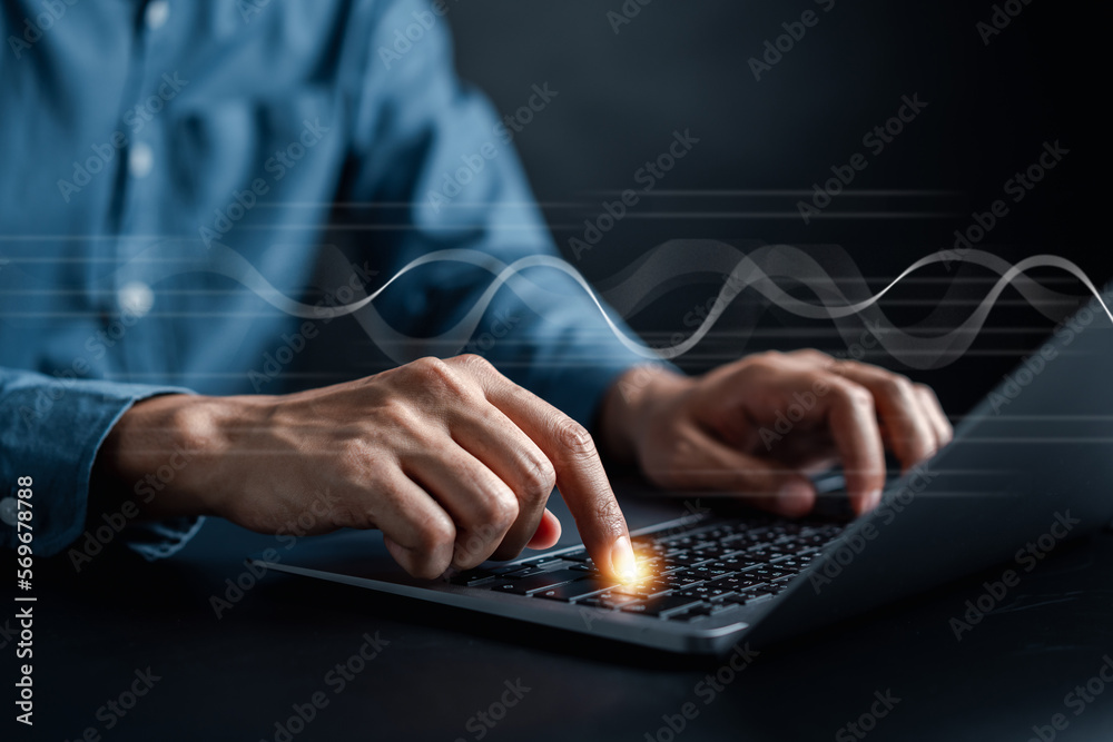 Aufkleber Fast internet connection of IOT internet of things. bandwidth network technology, Man using Internet high speed by smartphone 5G quality, speed optimization...