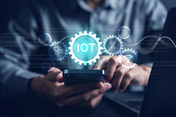 Fast internet connection of IOT internet of things. bandwidth network technology, Man using Internet high speed by smartphone 5G quality, speed optimization...