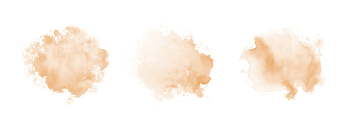 Peach watercolor splash on white background. Vector brown watercolour texture. Ink paint brush stain. Watercolor pastel splash. Peach water color splatter on light background - obrazy, fototapety, plakaty