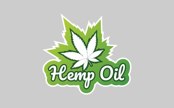 hemp oil typography logo vector illustration, cannabis leaves badge, cbd oil sticker and icon design for cbd label design template