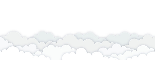 Paper cut flat style clouds on a transparent background. Simple cartoon clouds banner design. Vector illustration