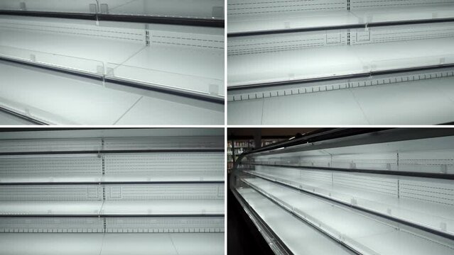 Empty shelves collage. Lack of goods in the store, sale, crisis, black Friday