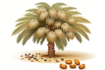 Obraz premium palm tree from India with wild dates, isolated on a white background (Sylvester Wild Date, Silver Date). Generative AI