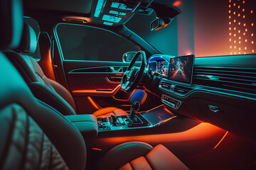 Brand new car interior with modern features and sleek design. Generative AI
