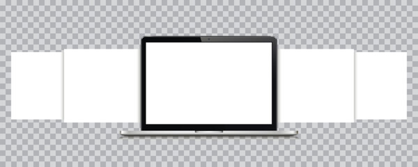 Laptop mockup with blank wireframing pages on transparent background. Concept for showcasing web-design projects.