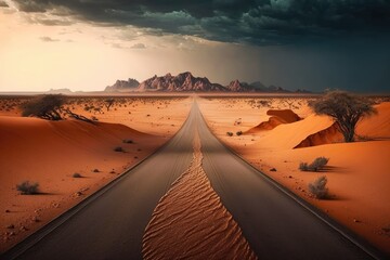 Fototapeta na wymiar Illustration of a road in the desert - Created with generative Ai