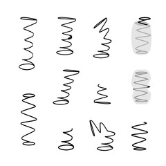 Old spring icons set. Isolated vector images kit of broken mattress springs.
