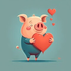 Fototapeta premium pig with heart color flat illustration