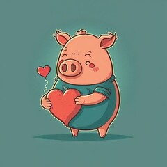 pig with heart color flat illustration